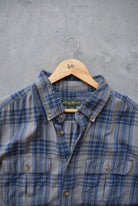 Eddie Bauer Blue & Grey Cropped Long Sleeve Button Up — 2000s (L/XL) - Retrospective Store