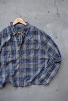 Eddie Bauer Blue & Grey Cropped Long Sleeve Button Up — 2000s (L/XL) - Retrospective Store