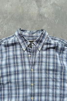 Eddie Bauer Blue & White Cropped Long Sleeve Button Up — 2000s (M/L) - Retrospective Store
