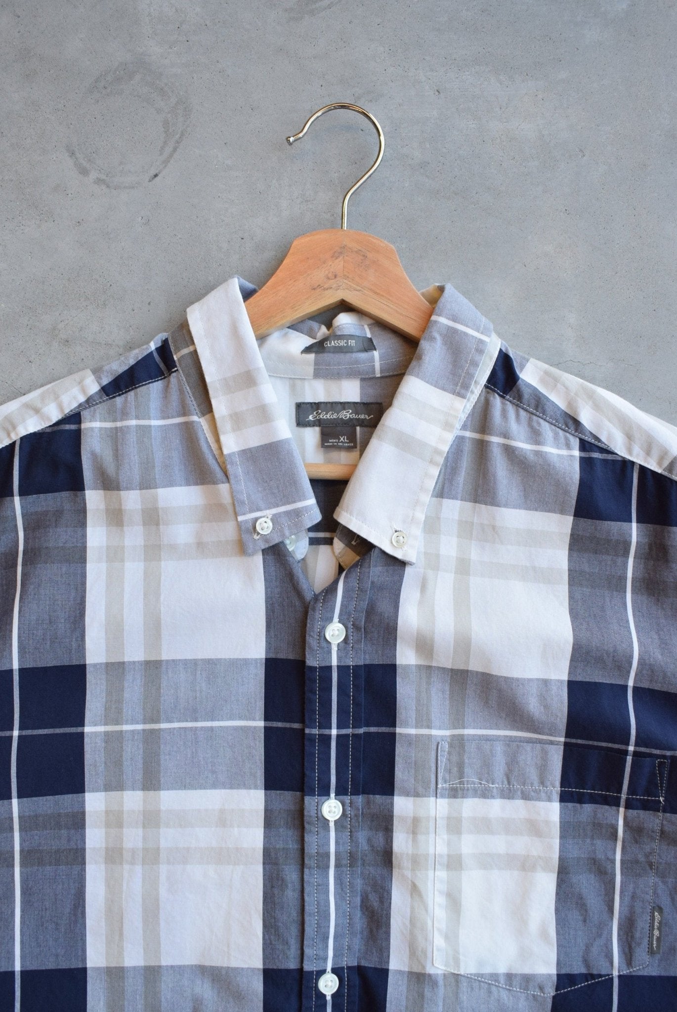 Eddie Bauer Navy & White Cropped Button Up — 2000s (XL) - Retrospective Store