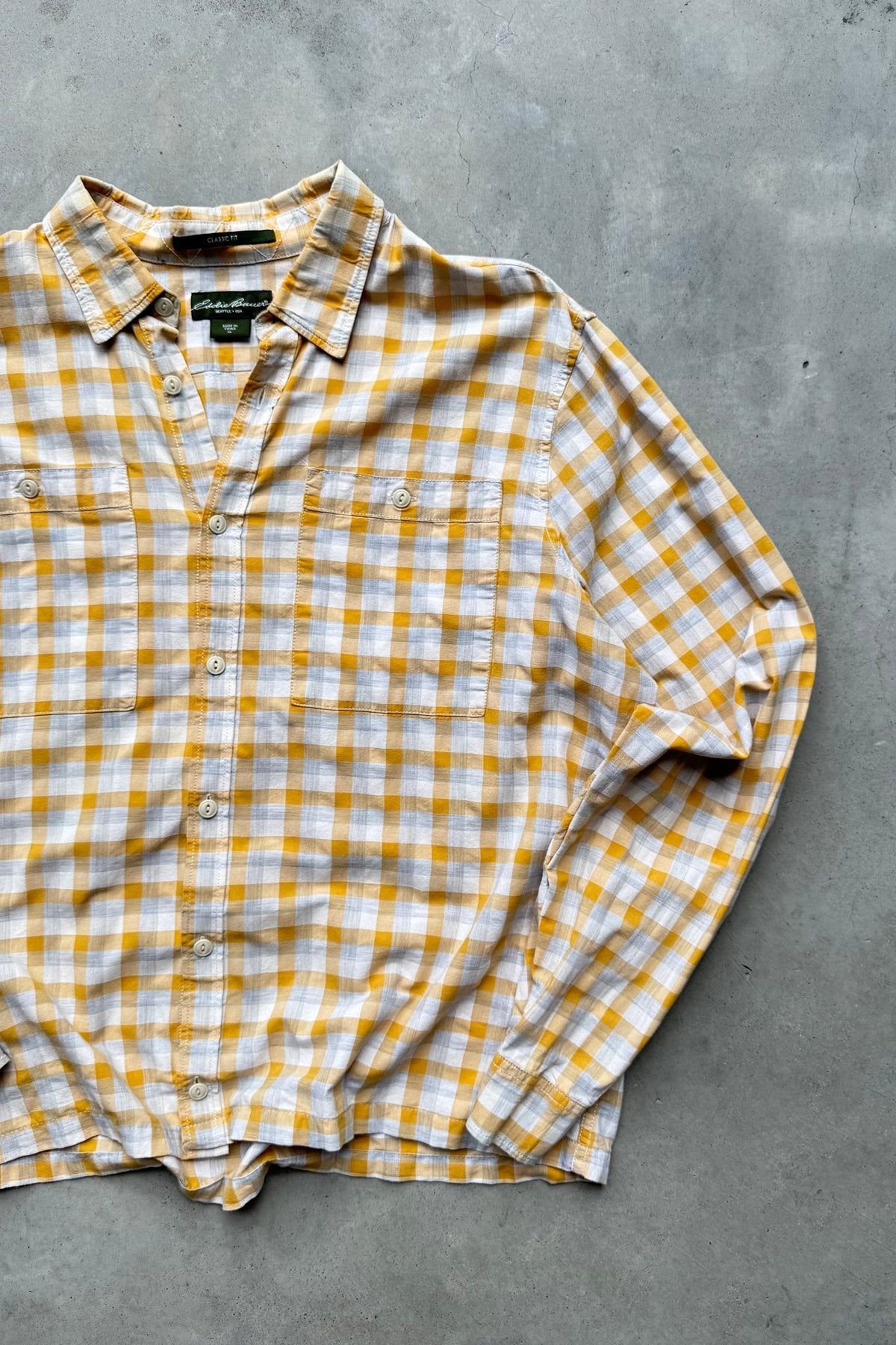Eddie Bauer Yellow Cropped Long Sleeve Button Up — 2000s (L) - Retrospective Store