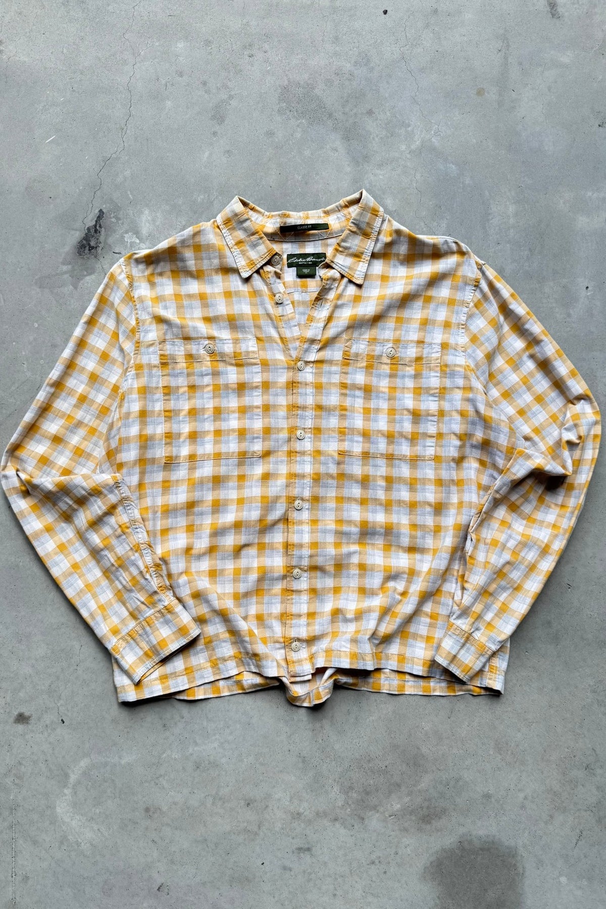 Eddie Bauer Yellow Cropped Long Sleeve Button Up — 2000s (L) - Retrospective Store