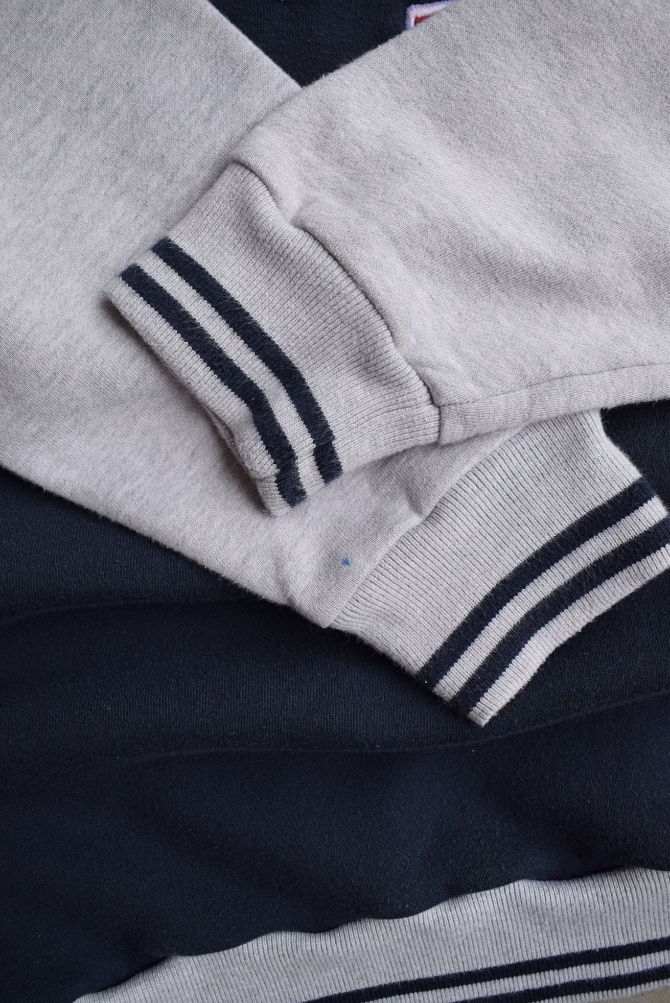 Fila Athletics Navy & Grey Embroidered Spellout Crewneck — 2000s (XL) - Retrospective Store