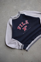 Fila Athletics Navy & Grey Embroidered Spellout Crewneck — 2000s (XL) - Retrospective Store