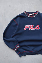 Fila Navy Embroidered Spellout Crewneck — 2000s (L) - Retrospective Store