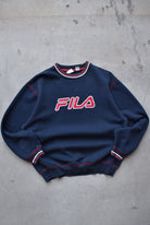 Fila Navy Embroidered Spellout Crewneck — 2000s (L) - Retrospective Store