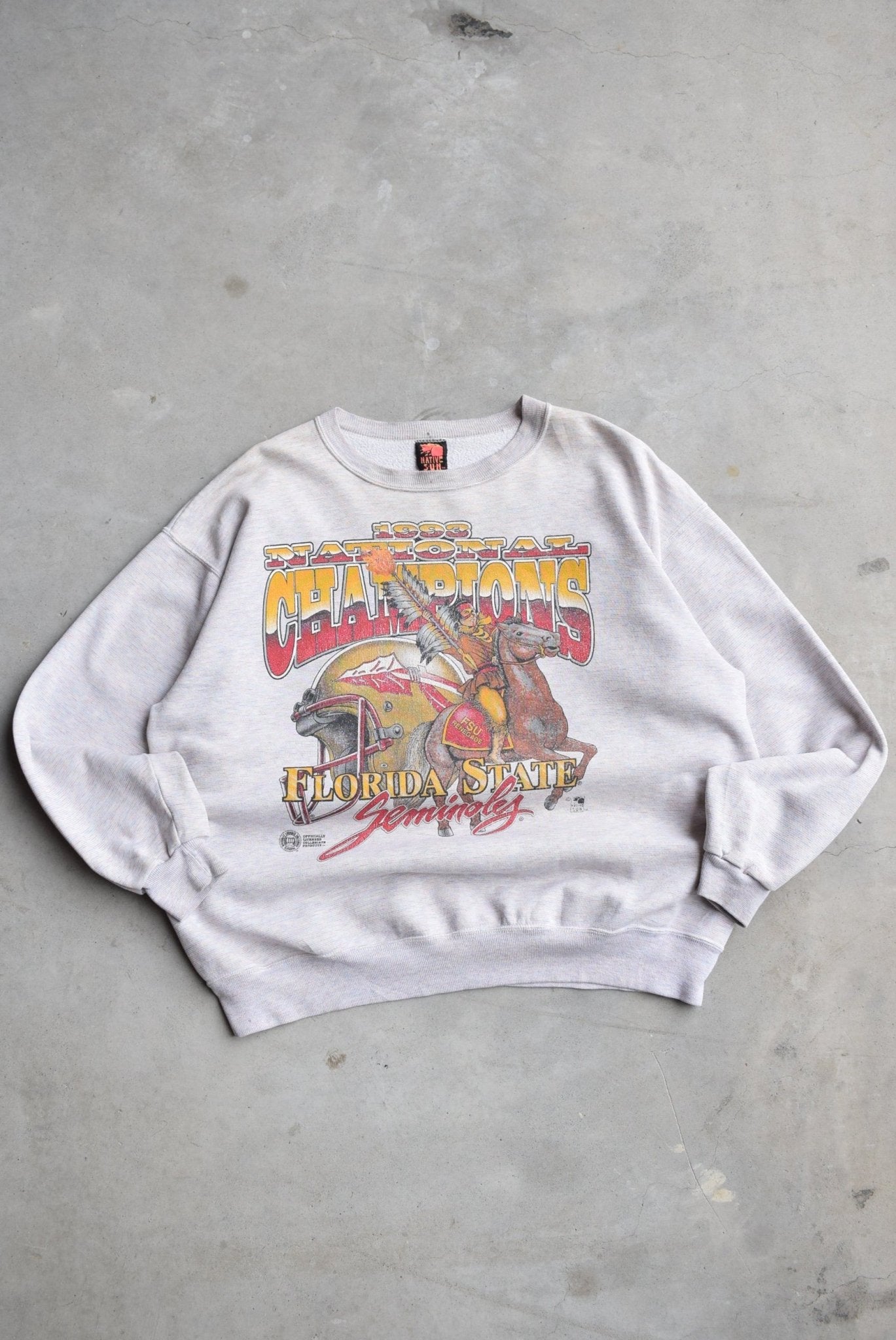 Florida State University National Champions Grey Graphic Crewneck — 1993 (M) - Retrospective Store