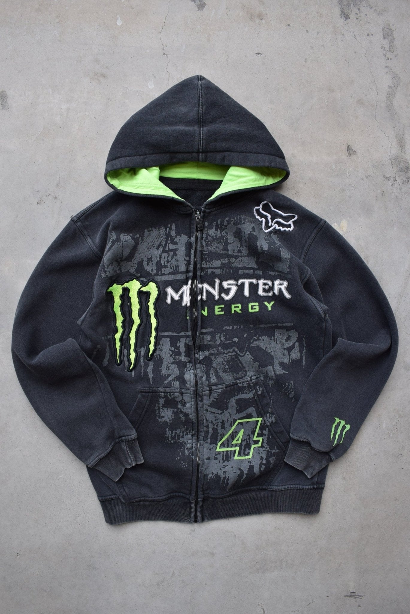 Fox Racing Monster Energy Black Embroidered Full-Zip Hoodie — 2000s (S) - Retrospective Store