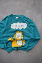 Garfield Teal Graphic Crewneck — 1980s (S) - Retrospective Store
