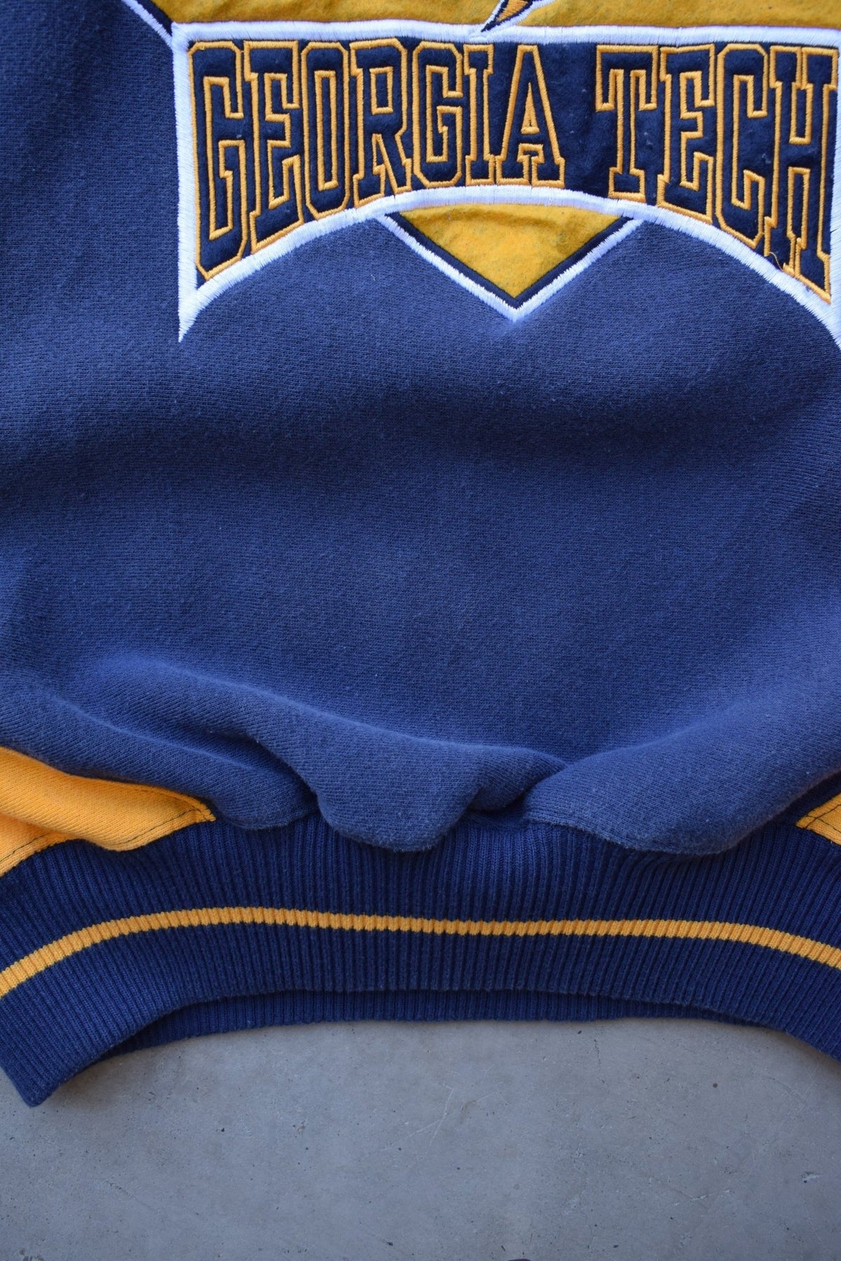 Georgia Tech University Navy & Yellow Embroidered Crewneck — 1990s (M/L) - Retrospective Store