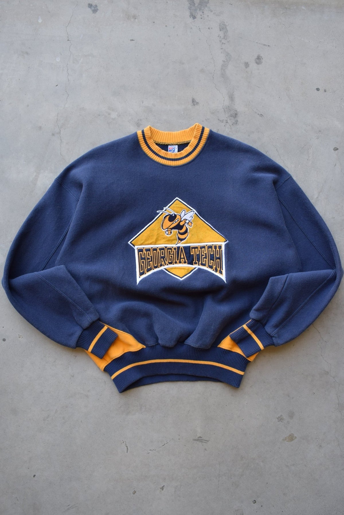 Georgia Tech University Navy & Yellow Embroidered Crewneck — 1990s (M/L) - Retrospective Store