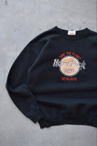 Hard Rock Cafe Black Embroidered Crewneck — 1990s (M) - Retrospective Store
