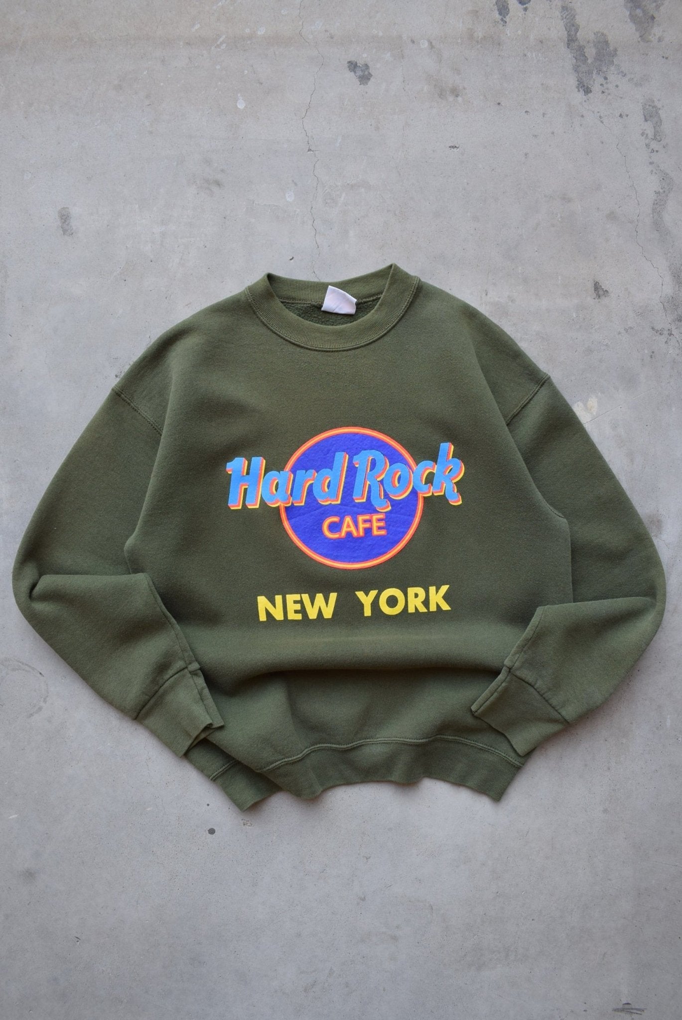 Hard Rock Cafe New York Green Spellout Crewneck — 1990s (S) - Retrospective Store