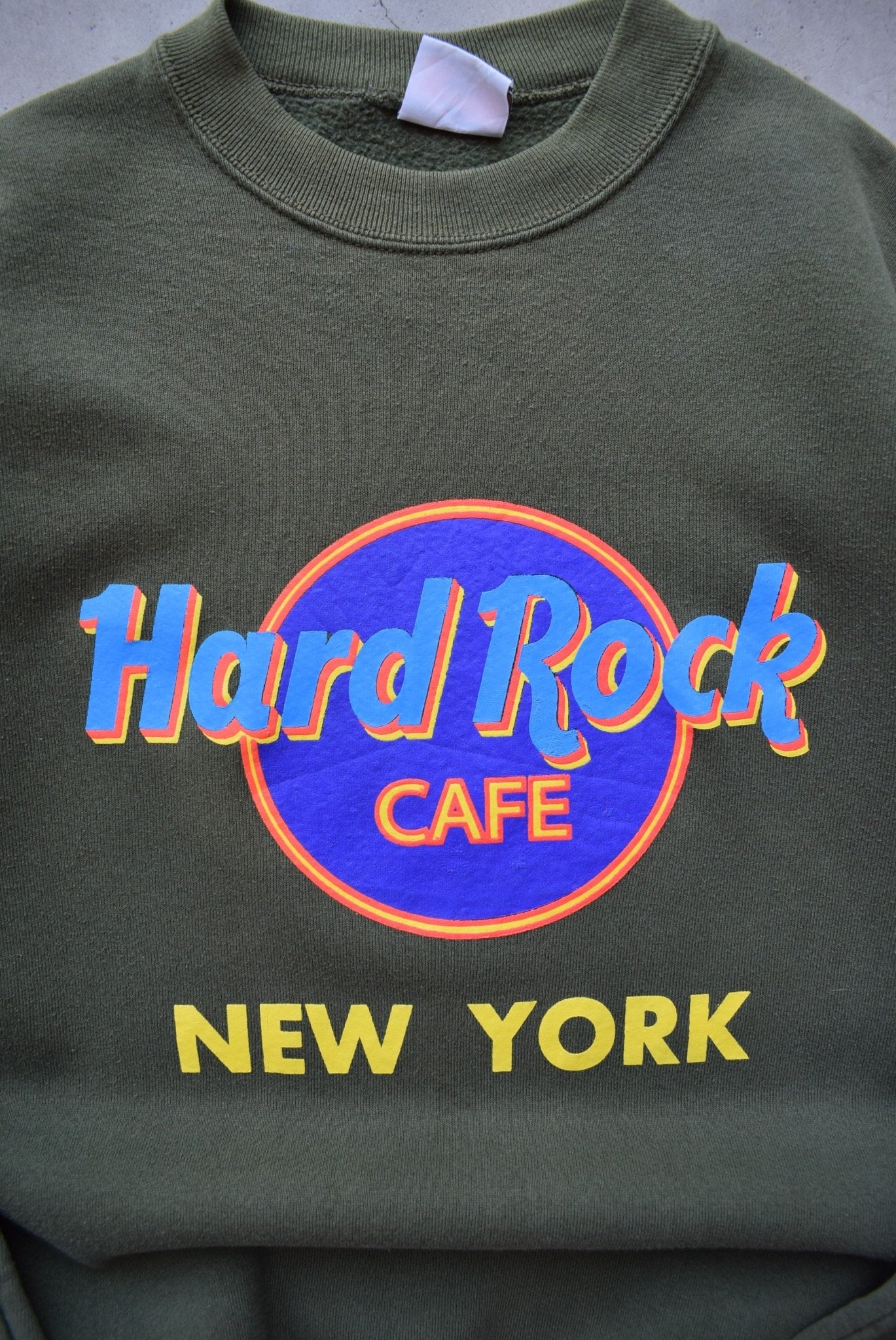 Hard Rock Cafe New York Green Spellout Crewneck — 1990s (S) - Retrospective Store