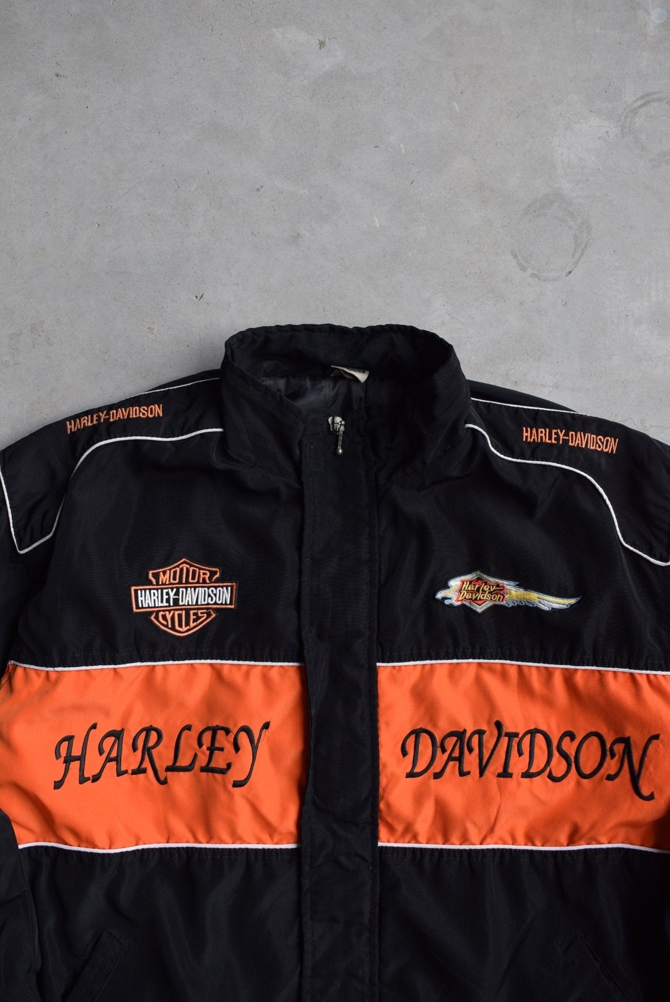 Harley Davidson Black & Orange Embroidered Jacket — 2000s (L/XL) - Retrospective Store