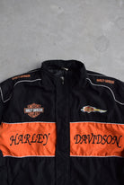 Harley Davidson Black & Orange Embroidered Jacket — 2000s (L/XL) - Retrospective Store