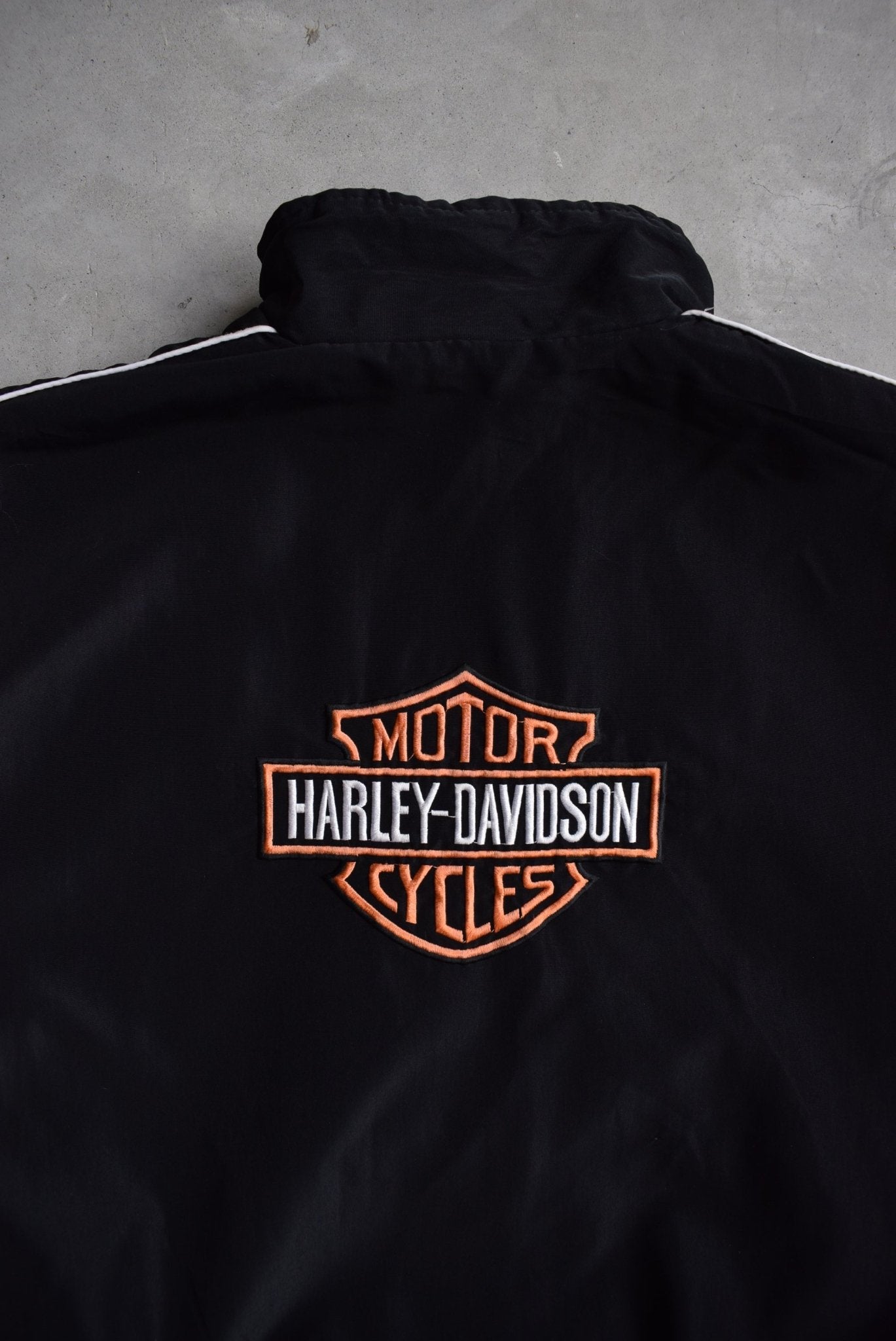 Harley Davidson Black & Orange Embroidered Jacket — 2000s (L/XL) - Retrospective Store