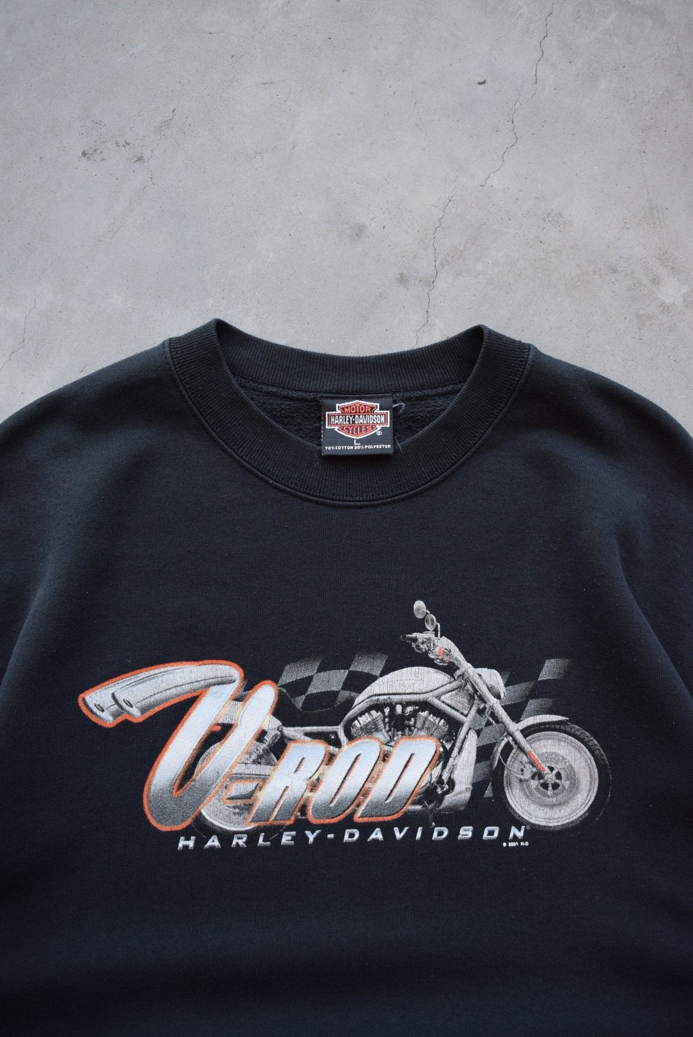 Harley Davidson Motorcycles Black Graphic Crewneck — 2001 (L) - Retrospective Store