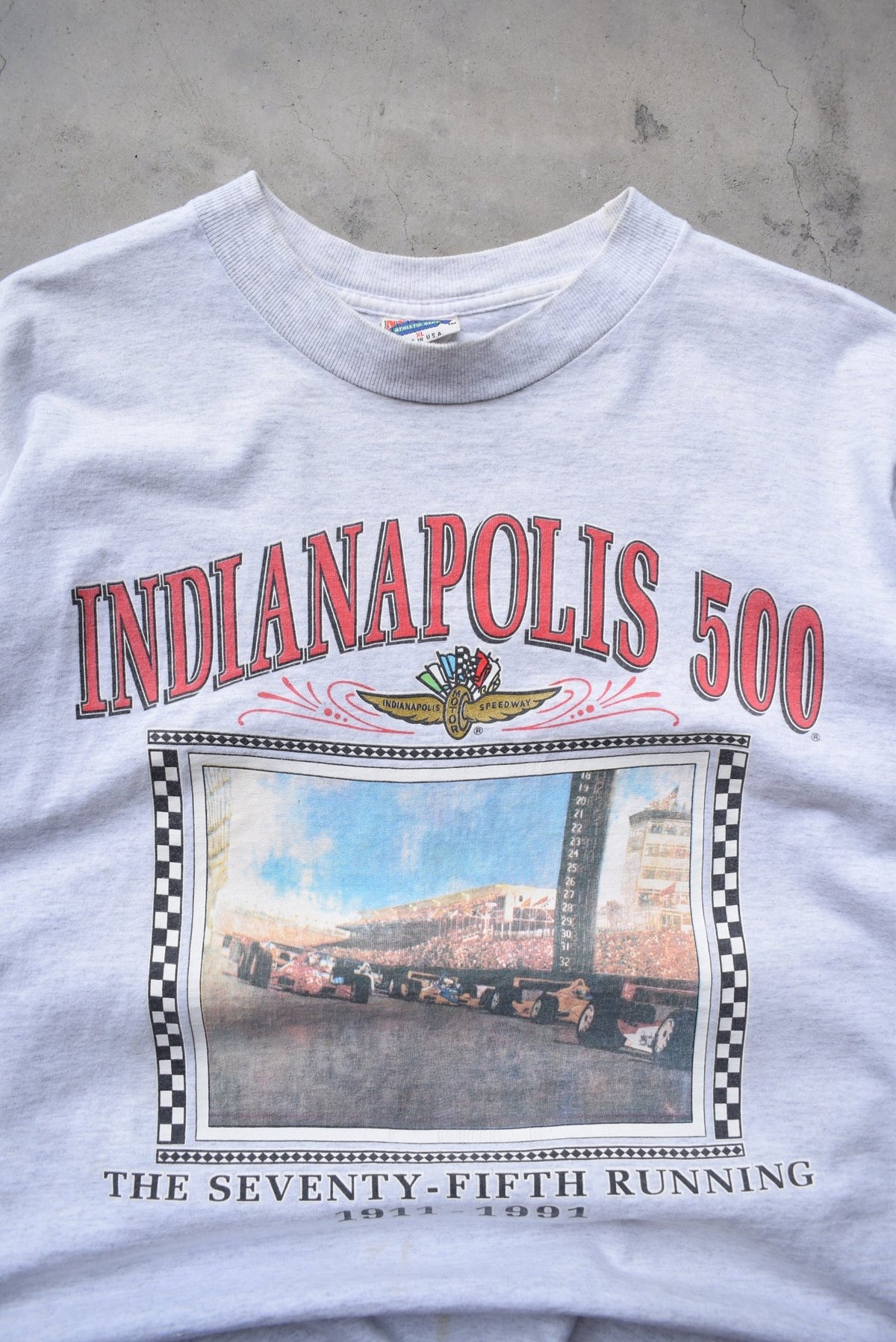 Indianapolis 500 Racing Grey Graphic Tee — 1991 (XL) - Retrospective Store