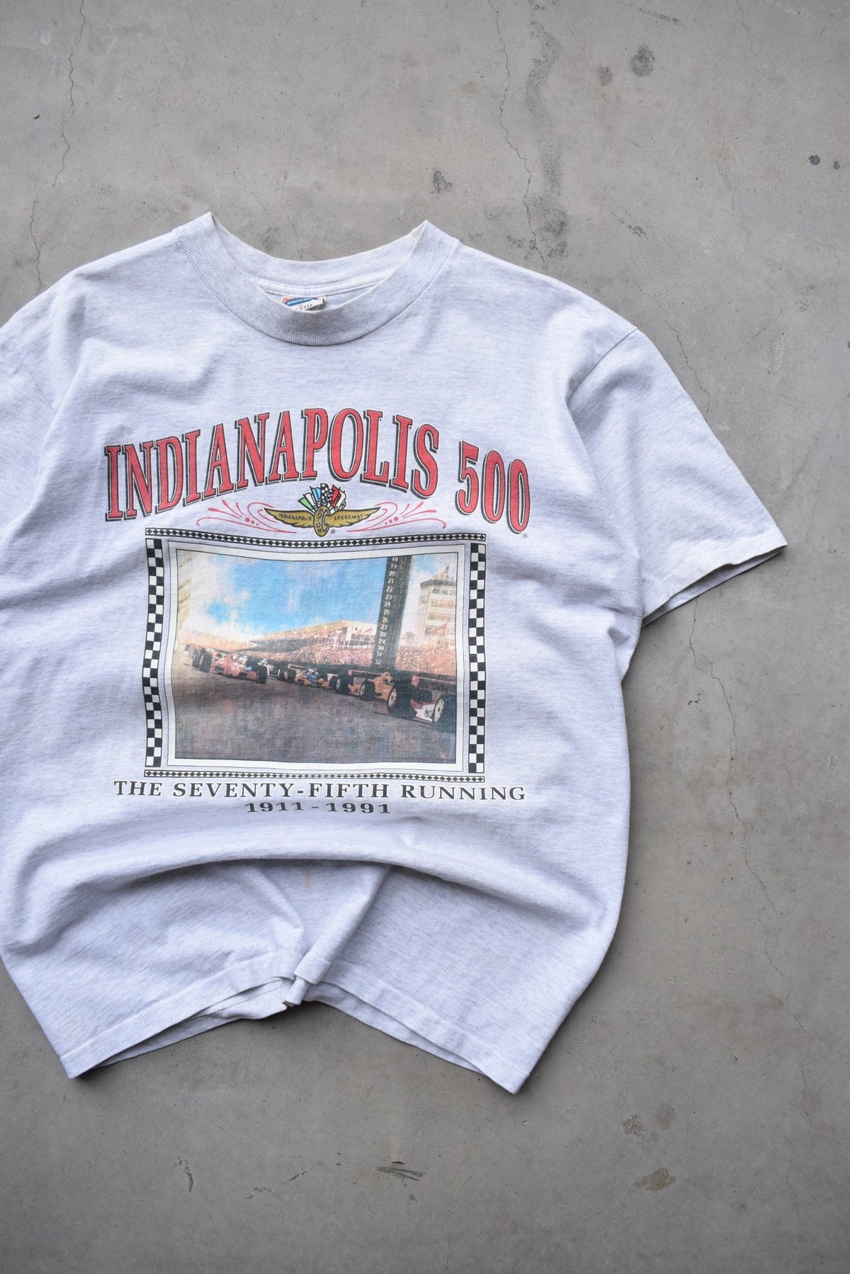 Indianapolis 500 Racing Grey Graphic Tee — 1991 (XL) - Retrospective Store