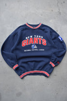 LEE Sports x NFL New York Giants Navy Embroidered Spellout Crewneck — 1990s (L) - Retrospective Store