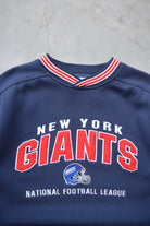 LEE Sports x NFL New York Giants Navy Embroidered Spellout Crewneck — 1990s (L) - Retrospective Store