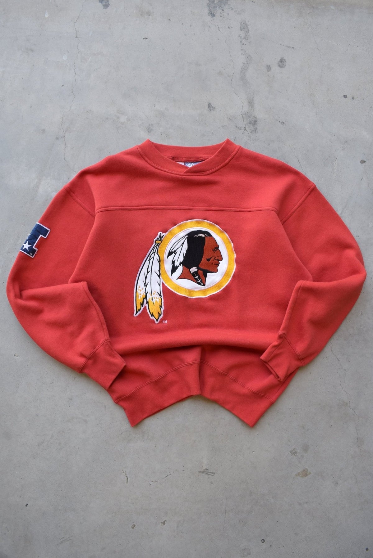 LEE Sports x NFL Washington Football Team Embroidered Red Crewneck — 1990s (M/L) - Retrospective Store