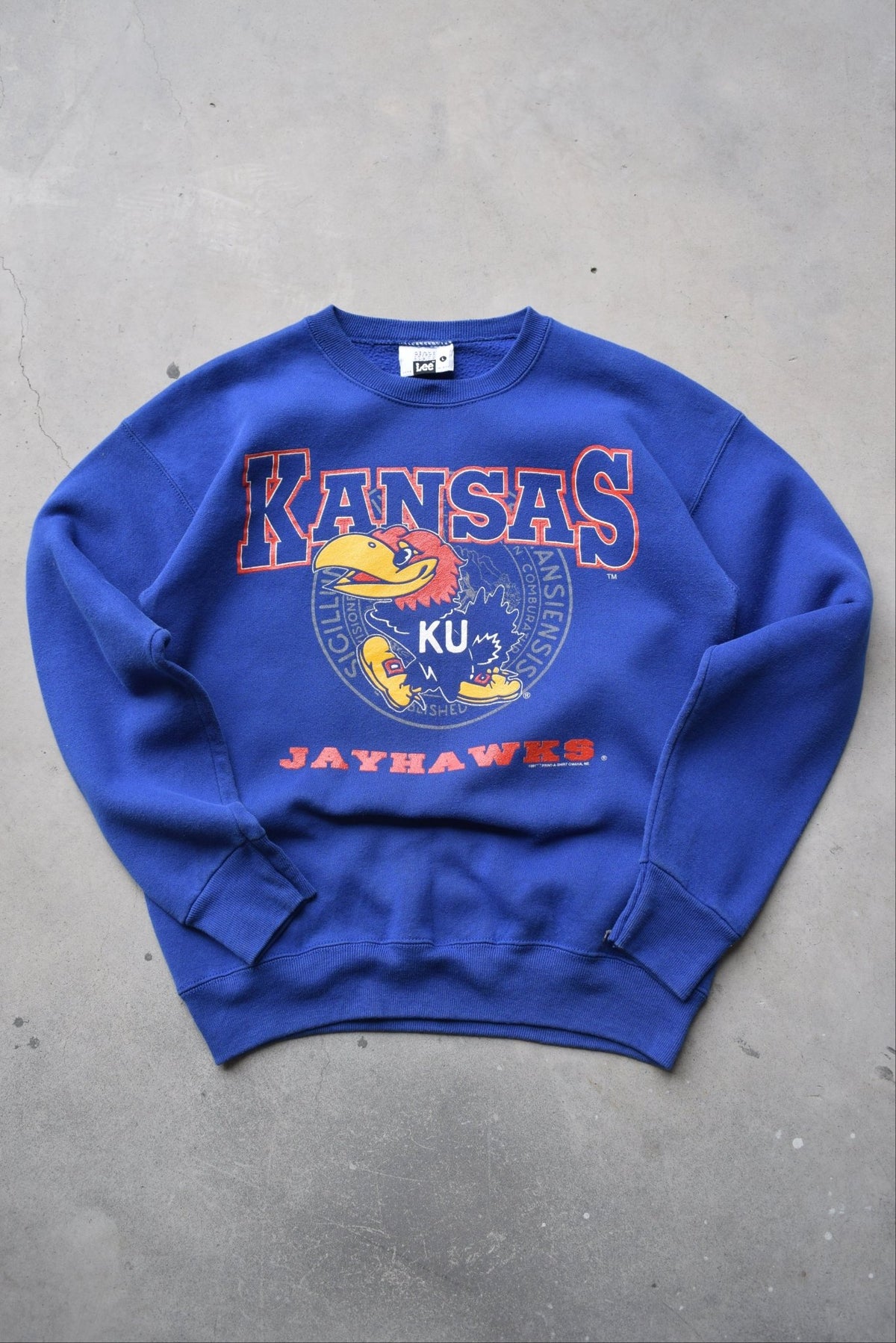 LEE Sports x University of Kansas Jayhawks Blue Graphic Crewneck — 1991 (M) - Retrospective Store