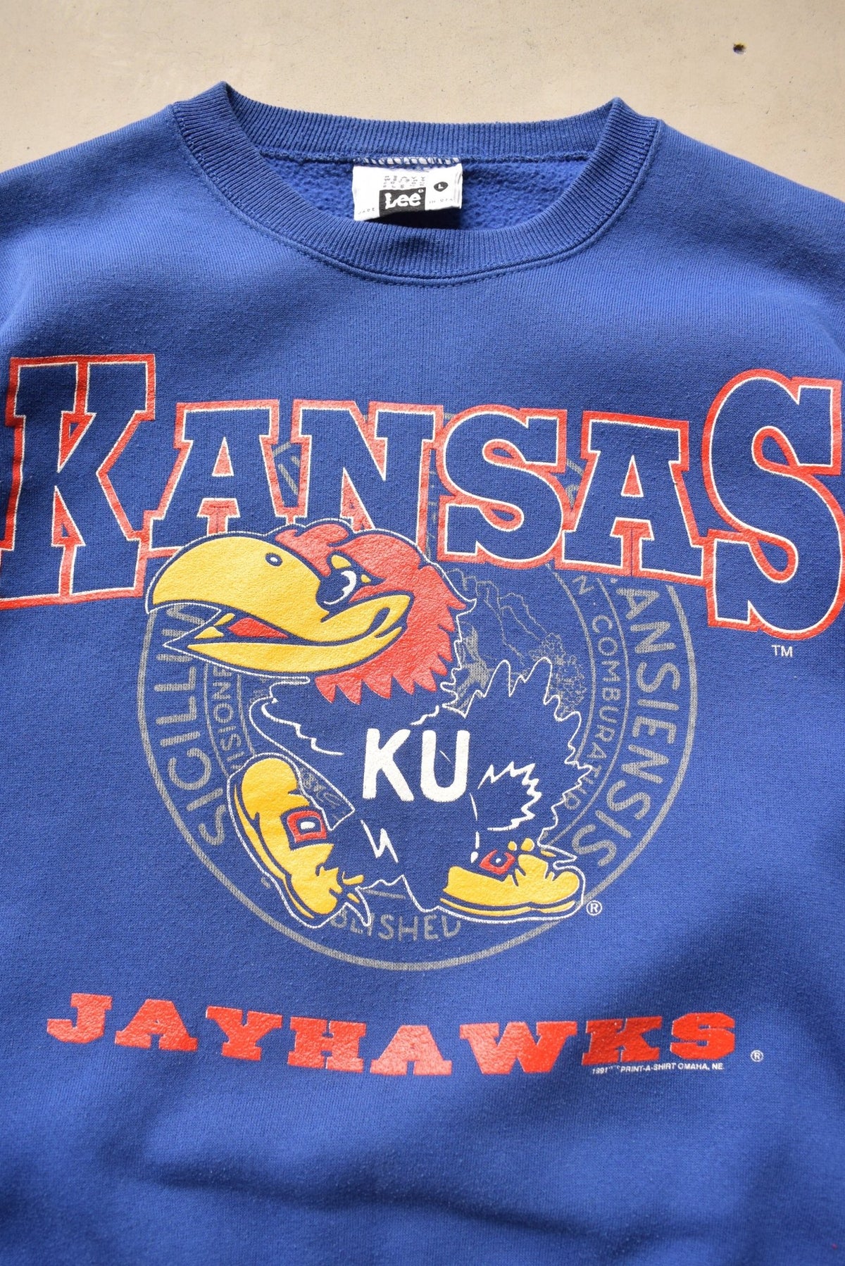 LEE Sports x University of Kansas Jayhawks Blue Graphic Crewneck — 1991 (M) - Retrospective Store