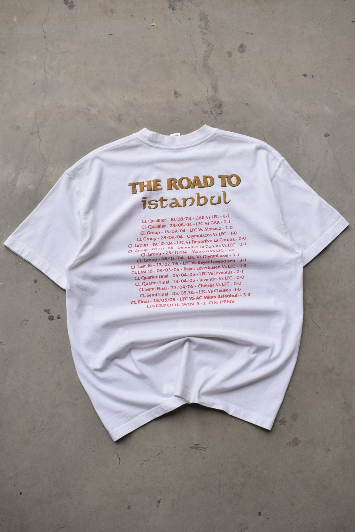 Liverpool FC 'Kings of Europe' White Graphic Tee — 2005 (XL) - Retrospective Store