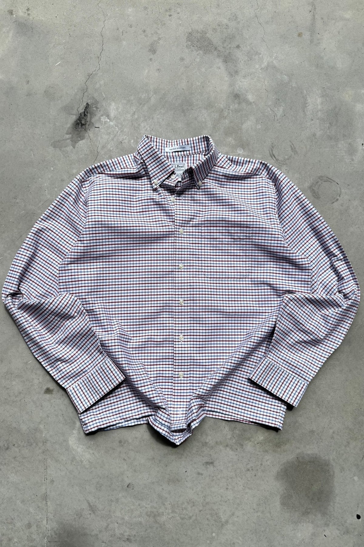 L.L. Bean Red, Blue & White Cropped Long Sleeve Button Up — 2000s (L) - Retrospective Store