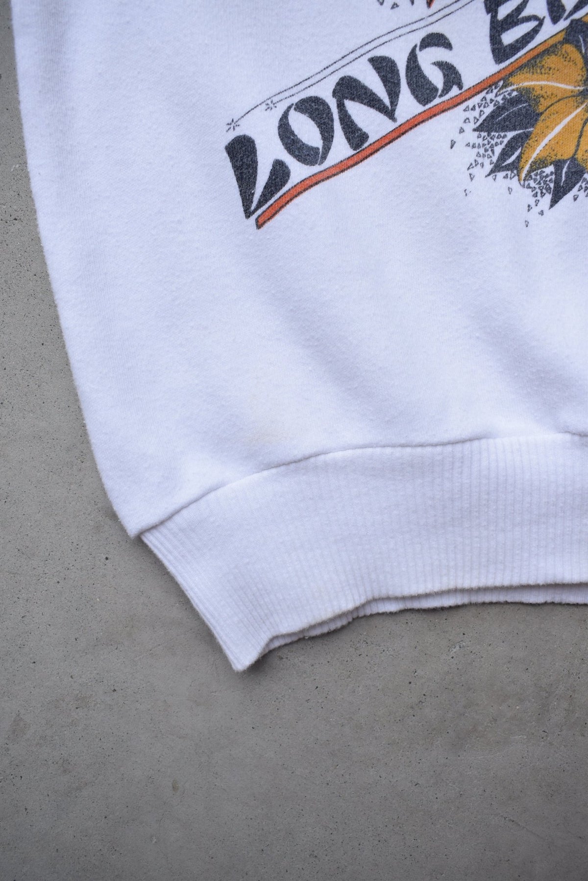 Long Beach Surfing White Graphic Crewneck — 1990s (XS) - Retrospective Store