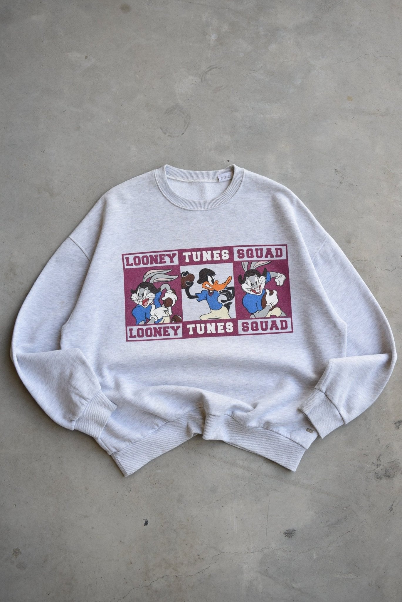Looney Tunes Football Squad Grey Graphic Crewneck — 1990s (L) - Retrospective Store