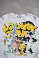 Looney Tunes White Graphic Crewneck — 2000s (M) - Retrospective Store