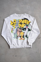 Looney Tunes White Graphic Crewneck — 2000s (M) - Retrospective Store