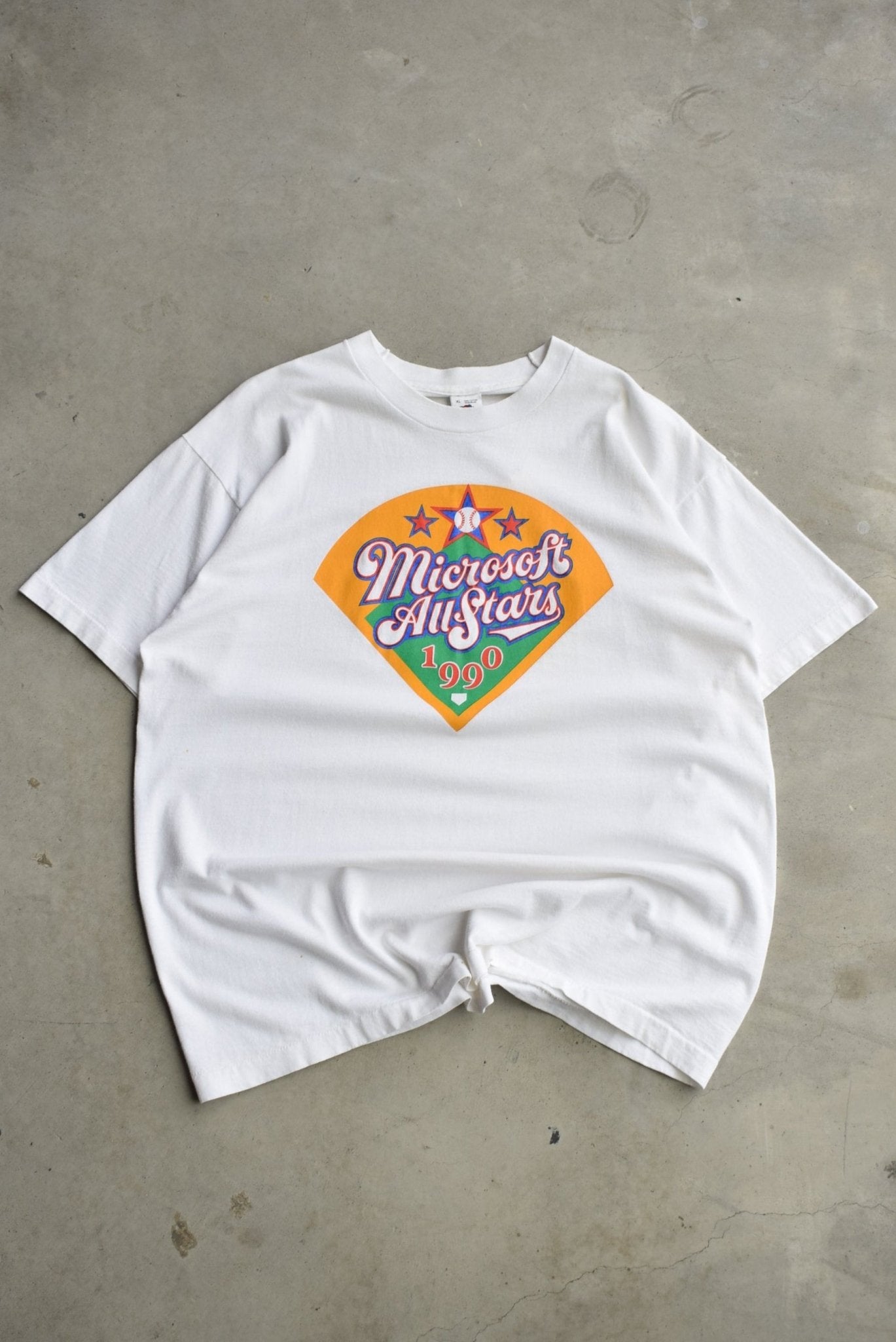 Microsoft All-Stars Baseball White Graphic Tee — 1990 (L) - Retrospective Store