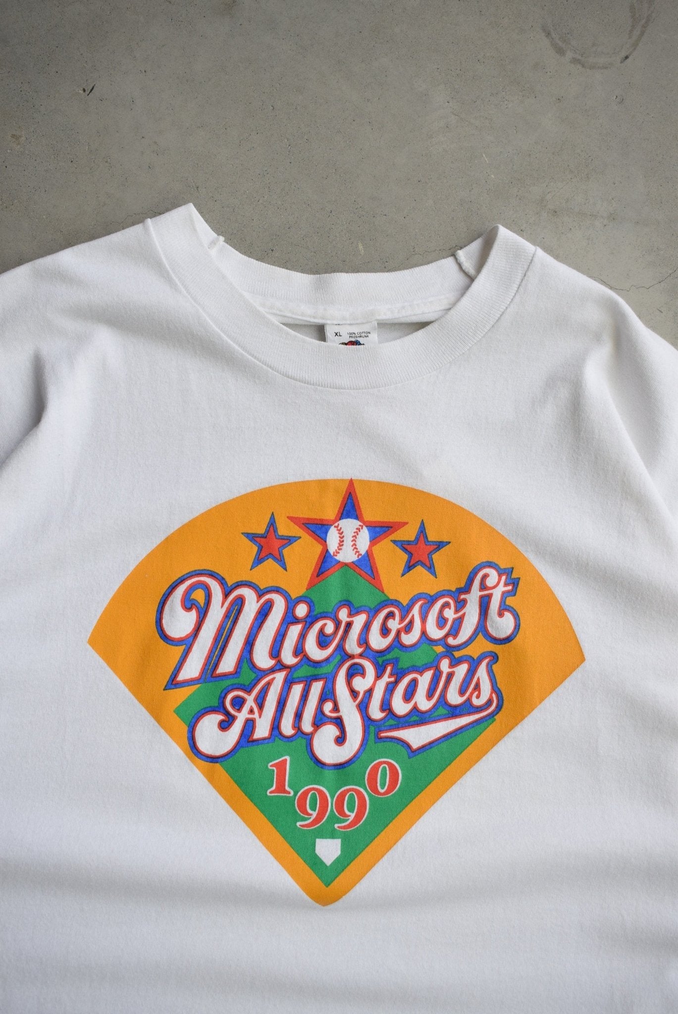 Microsoft All-Stars Baseball White Graphic Tee — 1990 (L) - Retrospective Store