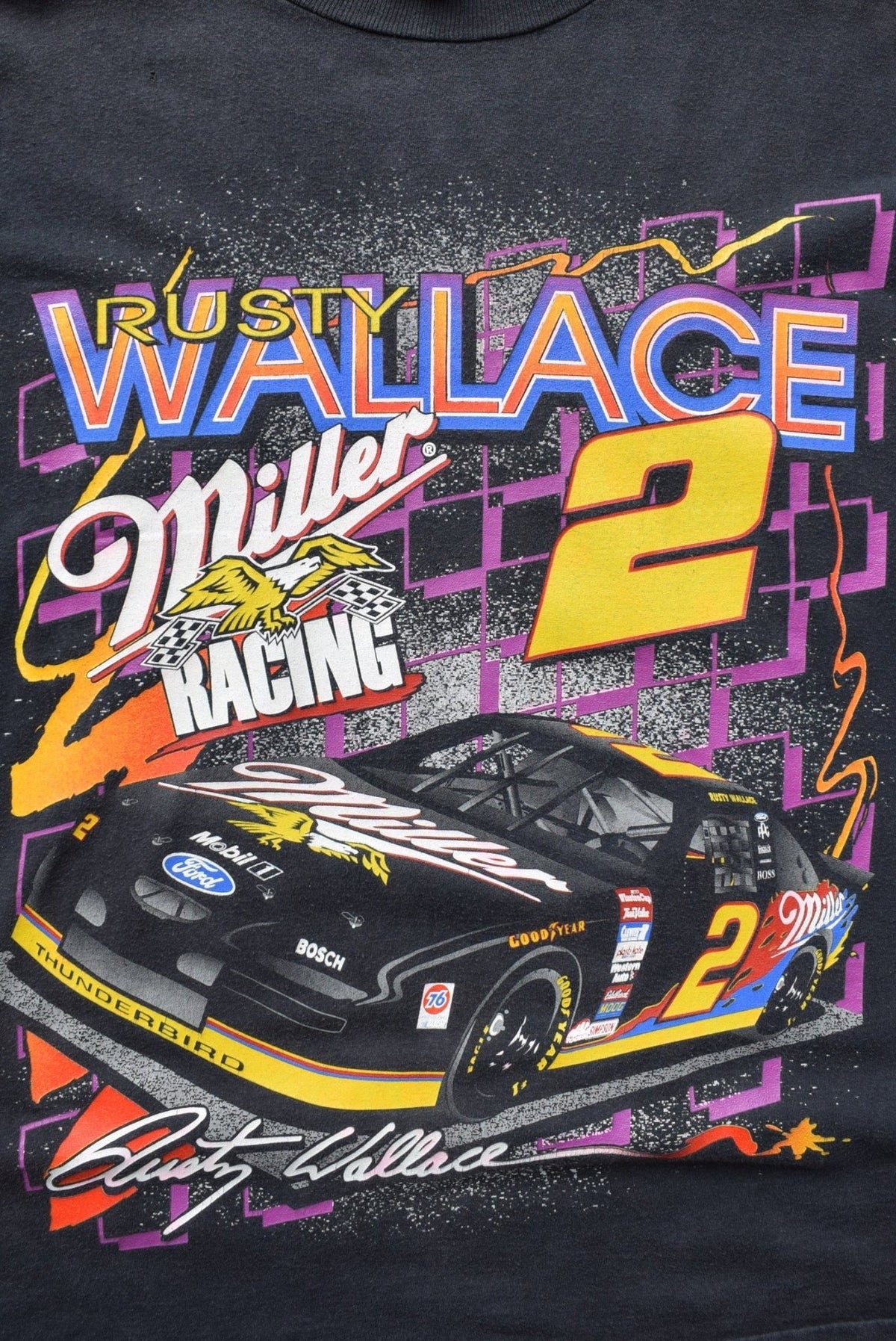 Miller Racing NASCAR Rusty Wallace Black Graphic Tee — 1990s (L/XL) - Retrospective Store