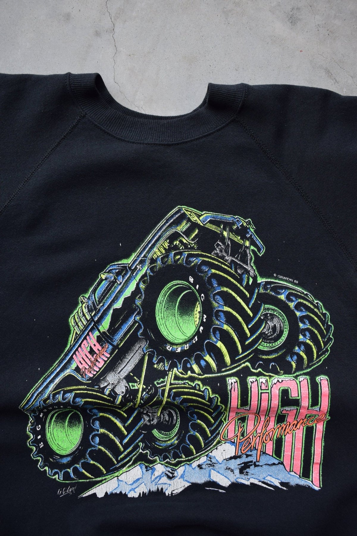 Monster Truck 'High Performance' Black Graphic Crewneck — 1989 (M/L) - Retrospective Store