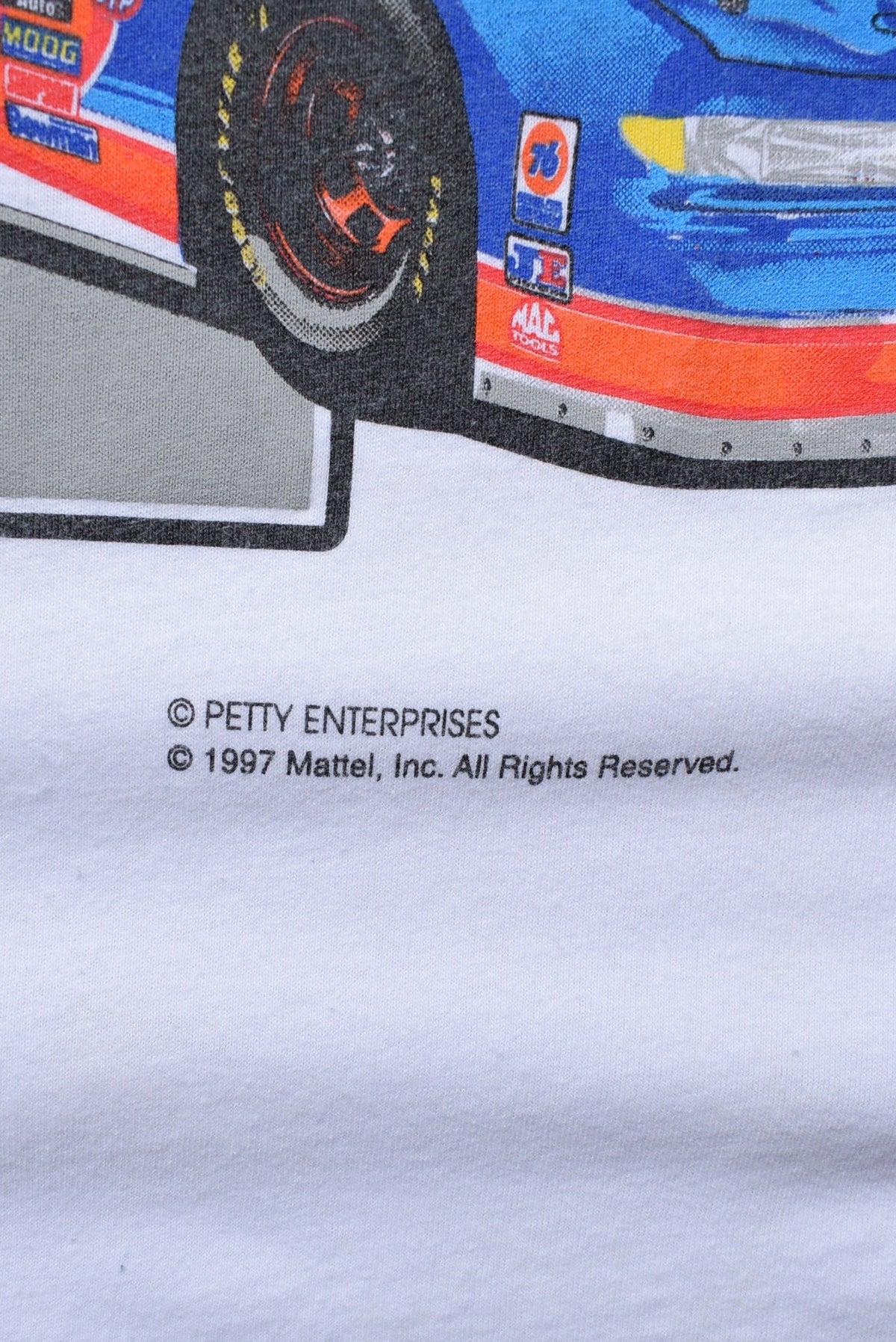 NASCAR Hot Wheels Racing White All-Over-Print Tee — 1997 (XL) - Retrospective Store