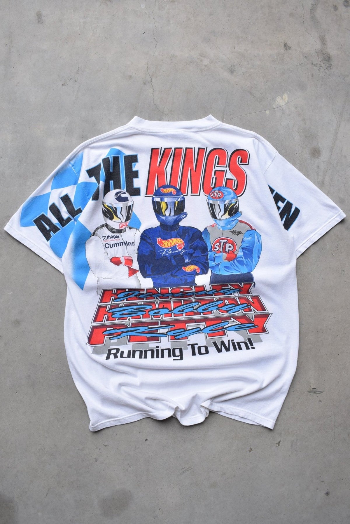 NASCAR Hot Wheels Racing White All-Over-Print Tee — 1997 (XL) - Retrospective Store