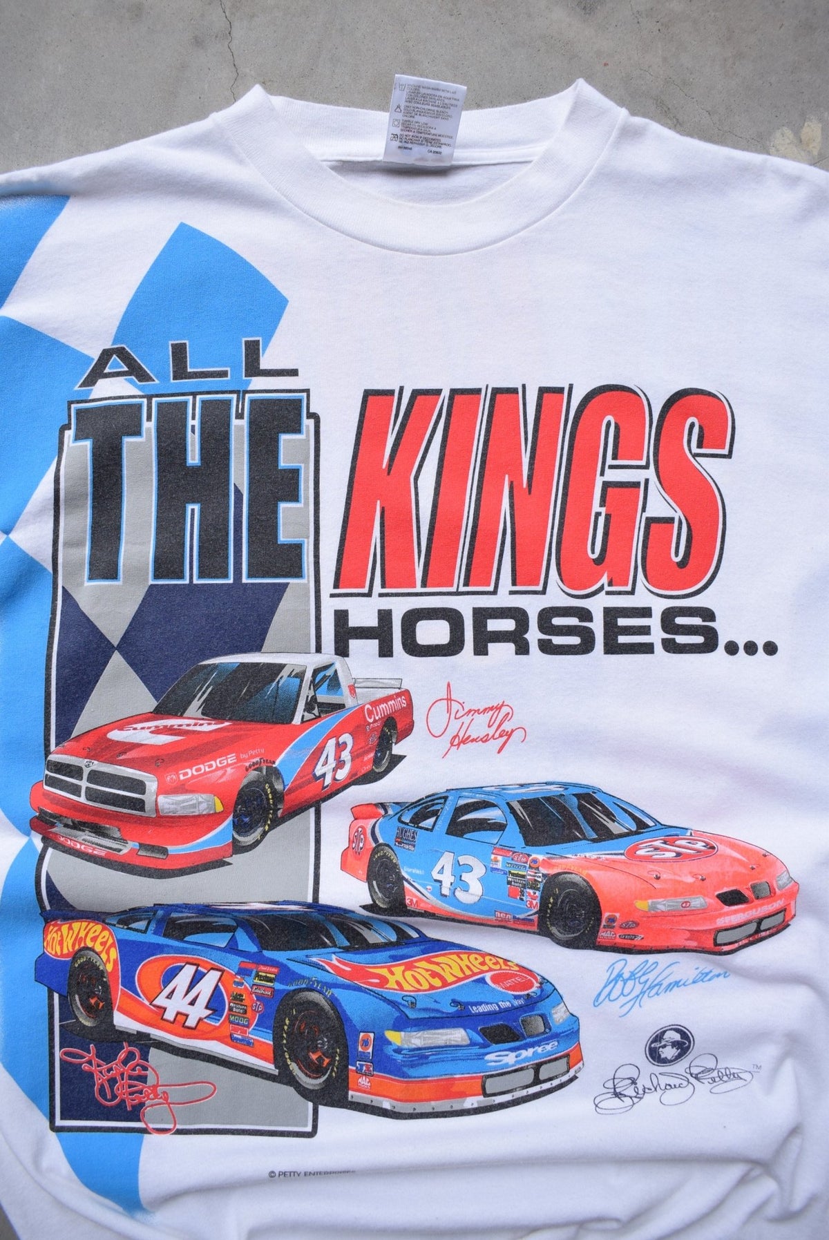 NASCAR Hot Wheels Racing White All-Over-Print Tee — 1997 (XL) - Retrospective Store