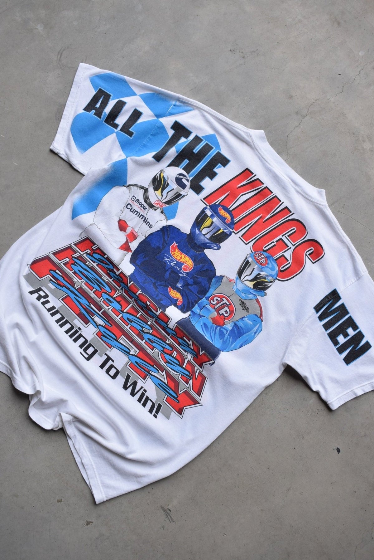 NASCAR Hot Wheels Racing White All-Over-Print Tee — 1997 (XL) - Retrospective Store