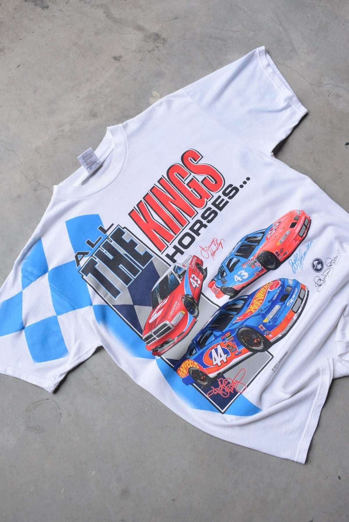 NASCAR Hot Wheels Racing White All-Over-Print Tee — 1997 (XL) - Retrospective Store
