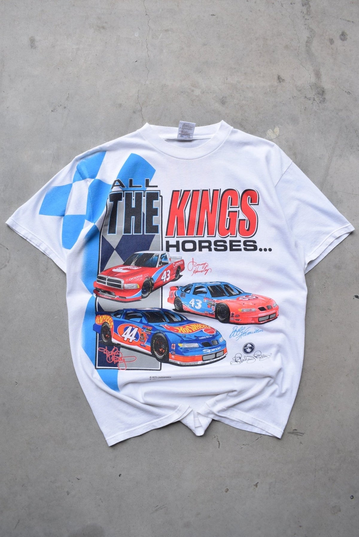 NASCAR Hot Wheels Racing White All-Over-Print Tee — 1997 (XL) - Retrospective Store