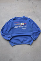 NASCAR Jeff Gordon Blue Embroidered Spellout Crewneck — 1990s (L) - Retrospective Store
