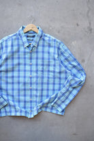Nautica Blue Cropped Long Sleeve Button Up — 2000s (XL) - Retrospective Store