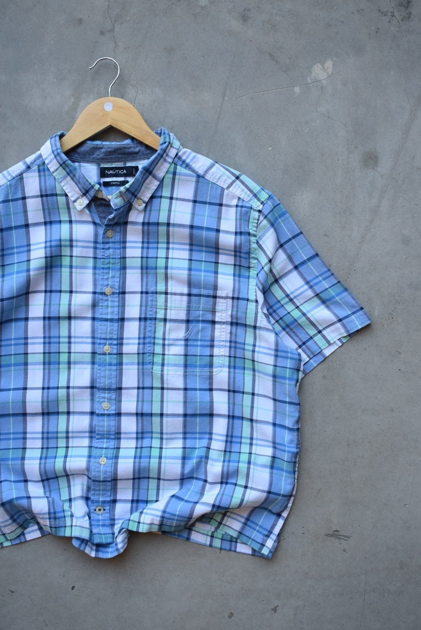Nautica Blue & Green Cropped Button Up — 2000s (L) - Retrospective Store