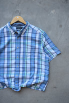Nautica Blue & Green Cropped Button Up — 2000s (L) - Retrospective Store