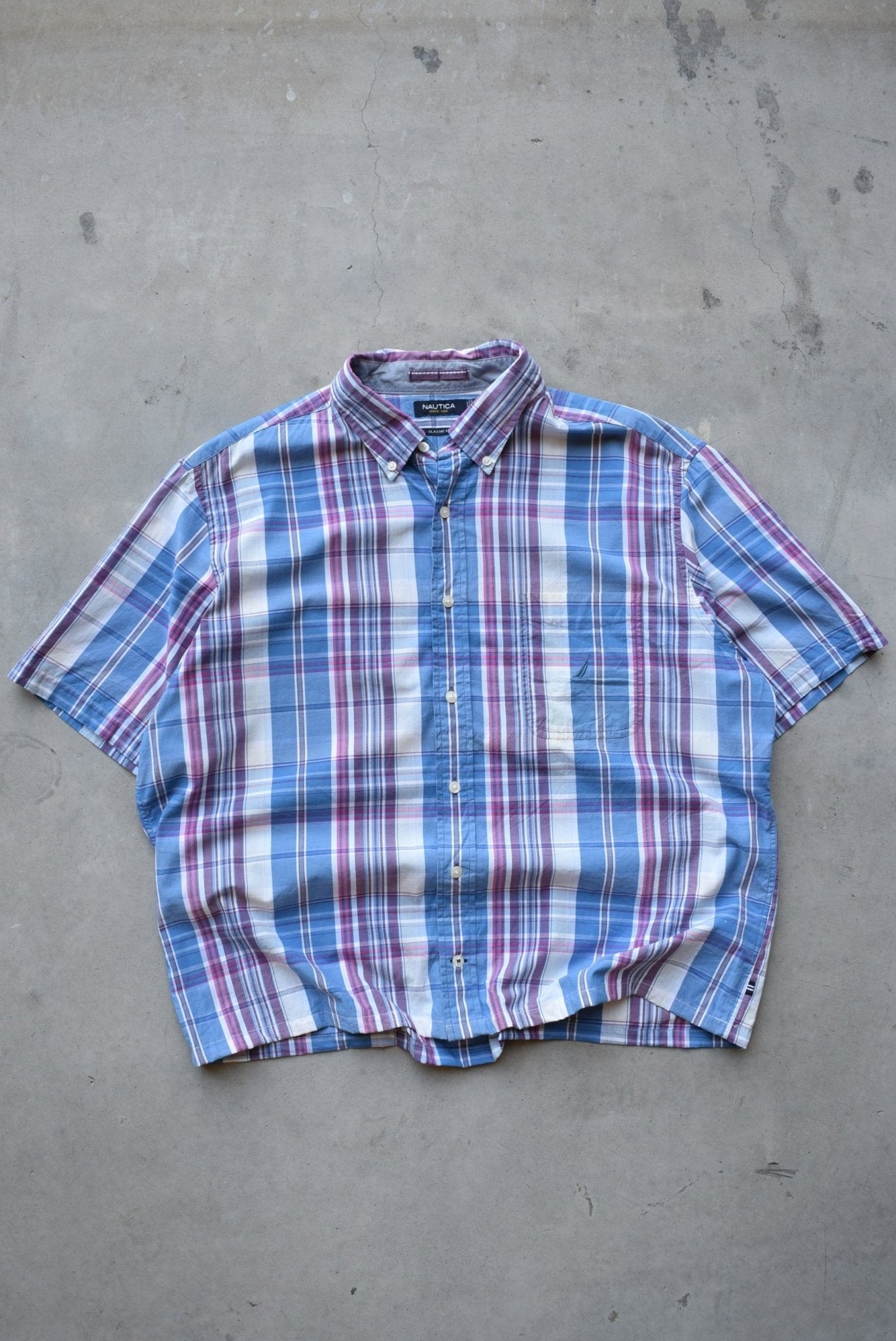 Nautica Blue & Purple Cropped Button Up — 2000s (XL) - Retrospective Store